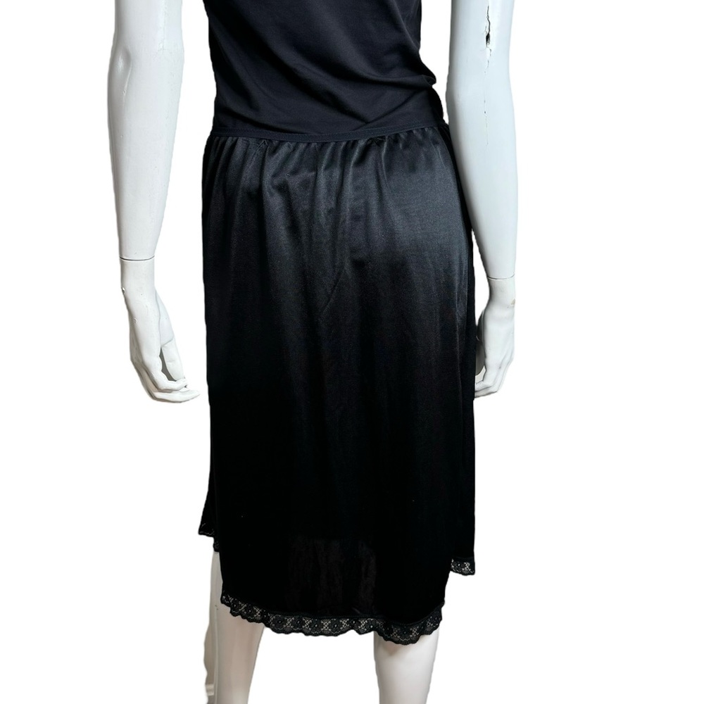 4/$40 Petula Vintage Satin Lace Trimmed Black Midi Slip - Picture 3 of 5